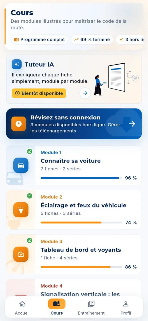 Capture de l'application ZAYRA DRIVE : Modules et fiches